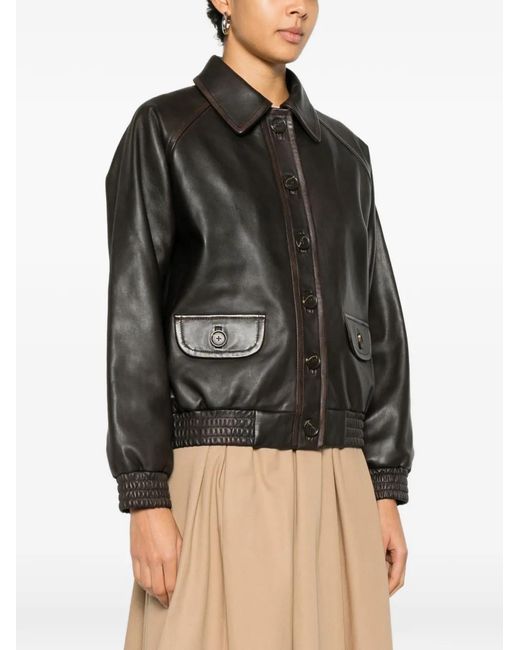 Maje Gray Buttoned Leather Jacket