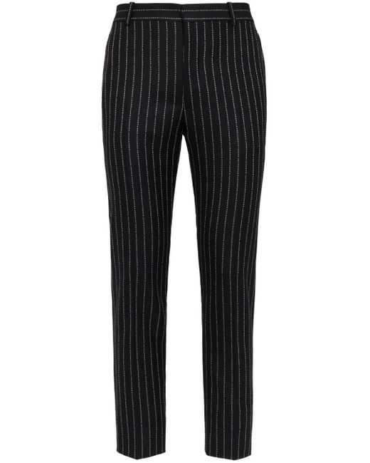 Alexander McQueen Black Straight Leg Pinstripe Wool Trousers for men