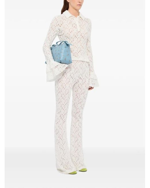 MSGM White Polo En Dentelle