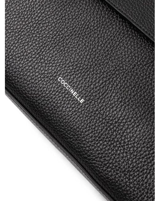 Coccinelle Black Grained-Leather Foldover Tote Bag