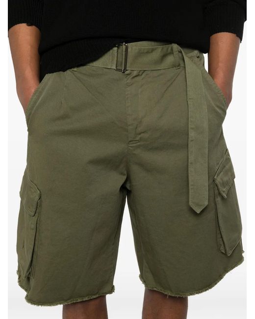 Laneus Green Belted Button Cargo Shorts for men