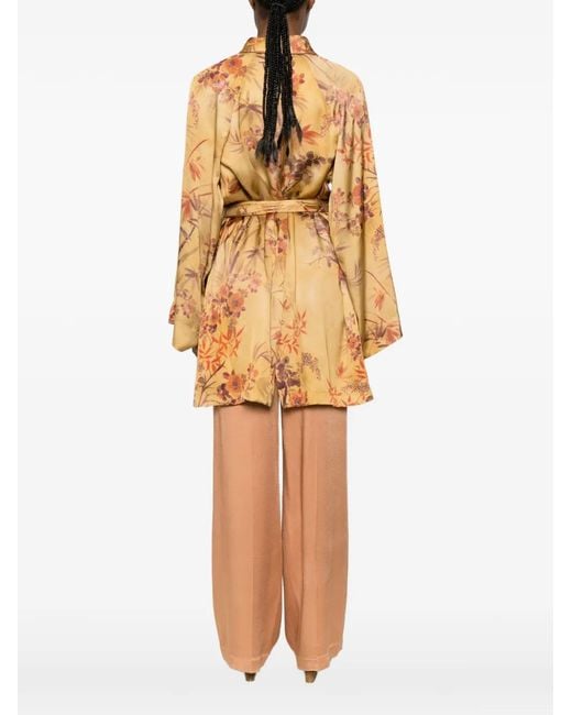Forte_forte Natural Floral-Print Belted Jacket