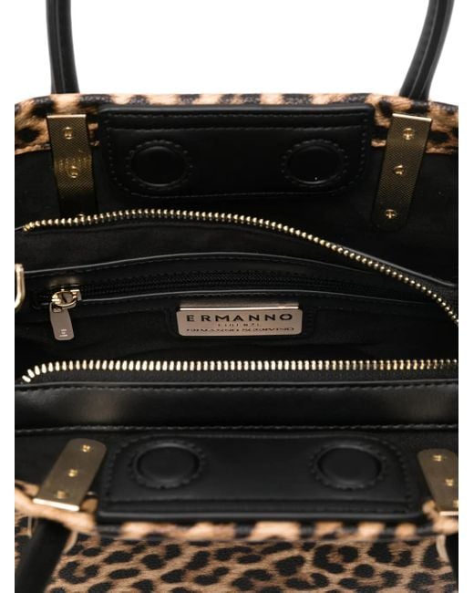 Ermanno Scervino Brown Leopard-Print Logo-Plaque Tote Bag