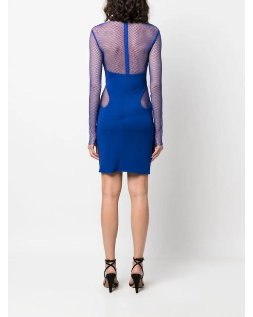 Tom Ford Blue Crepe Mesh-Panelling Mini Dress