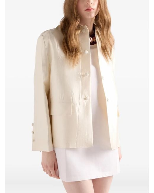 Prada Natural Three-Button Flap-Pocket Jacket