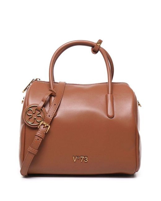 V73 Brown Logo-Charm Tote Bag