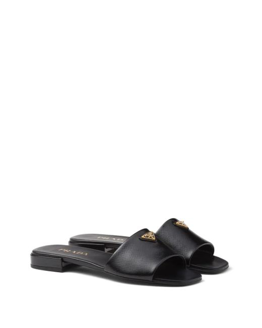 Prada Black Slipper Mit Triangel-Logo