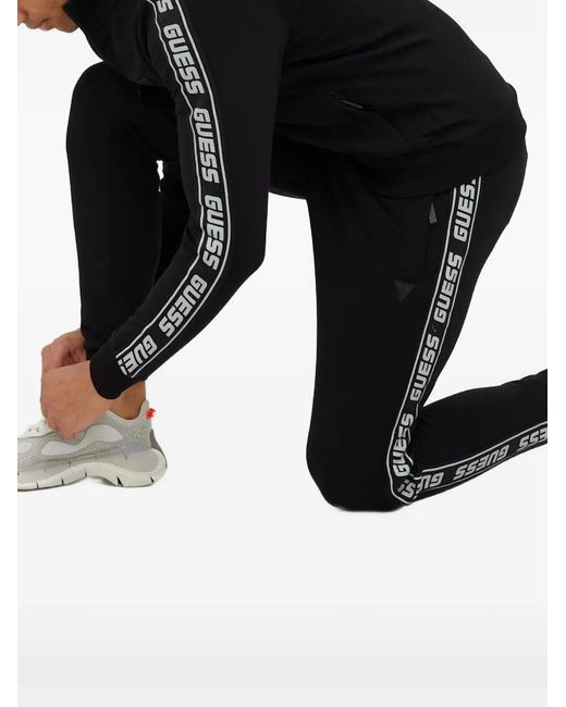 Guess Black Logo-Tape Track Pants for men
