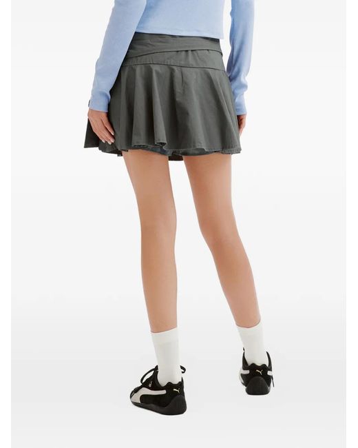 Mini Cream Gray Tie-Waist Pleated Skirt