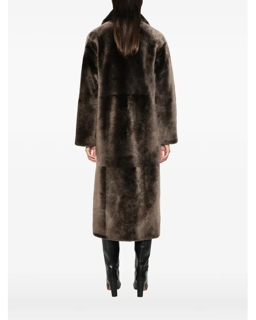 Yves Salomon Brown Double-Breasted Shearling Coat