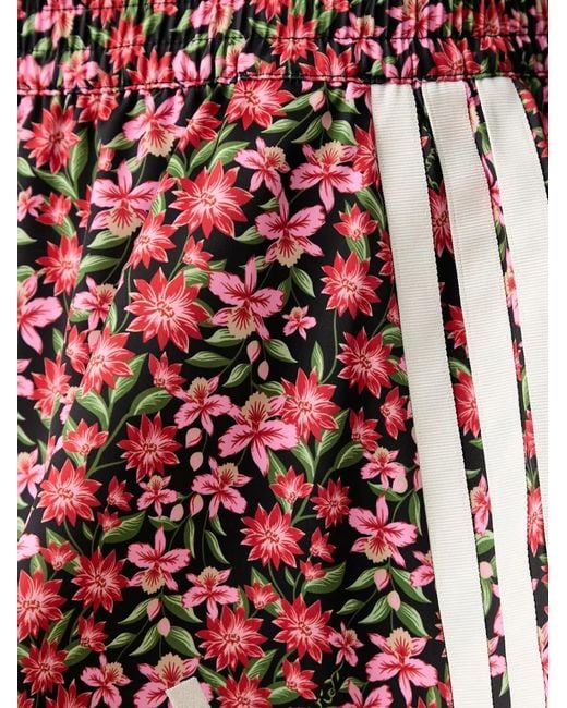 Adidas Red Floral-Print 3-Stripes Shorts