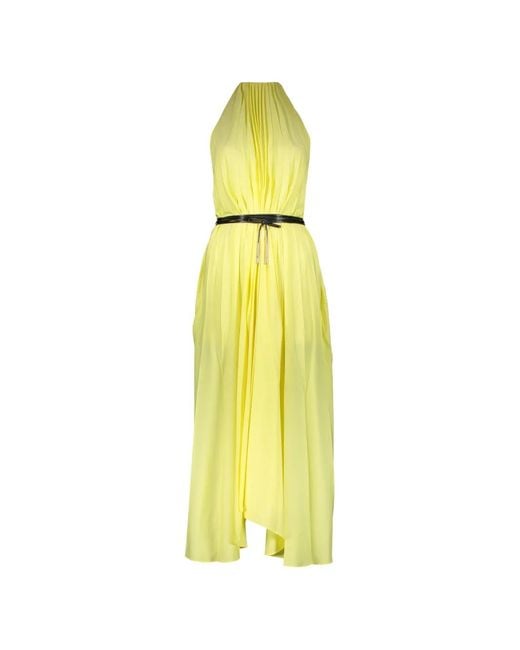 Ellery Yellow Pleated Belted Midi Dress