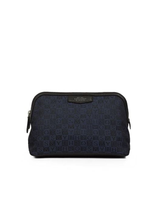 Smythson Blue Small Stamp Canvas Travel Pouch