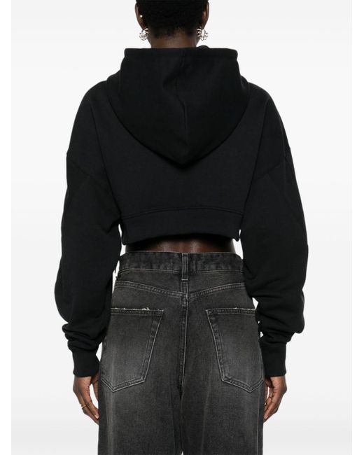 Mugler Black Logo-appliqué Cropped Hoodie