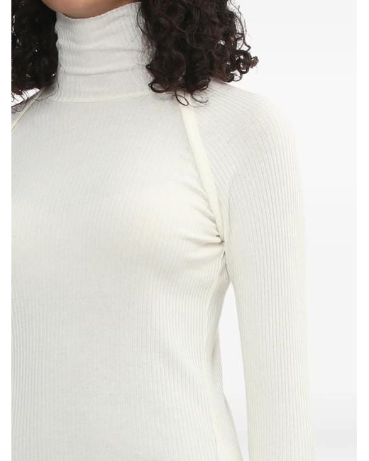 Helmut Lang White Ribbed Turtleneck T-Shirt