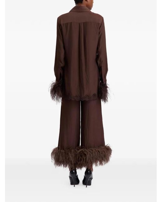 16Arlington Brown Joelle Feather-Trim Trousers