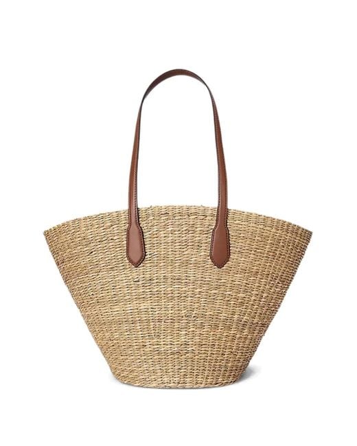 Ralph Lauren Natural Leather-Trimmed Straw Tote Bag