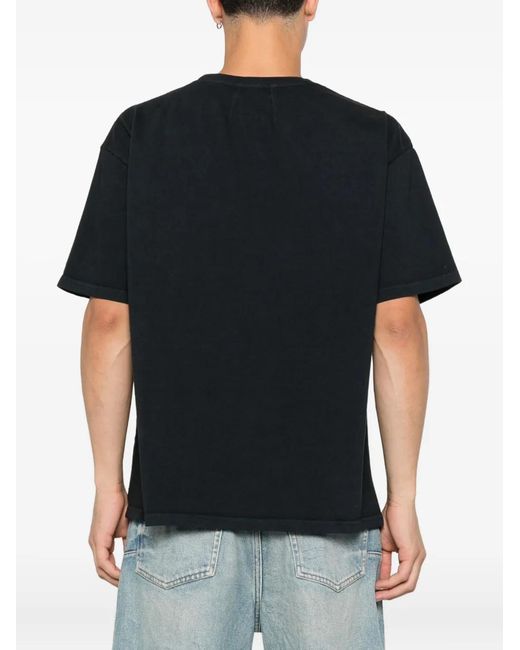 Rhude Black Diagonal Logo Graphic Tee for men