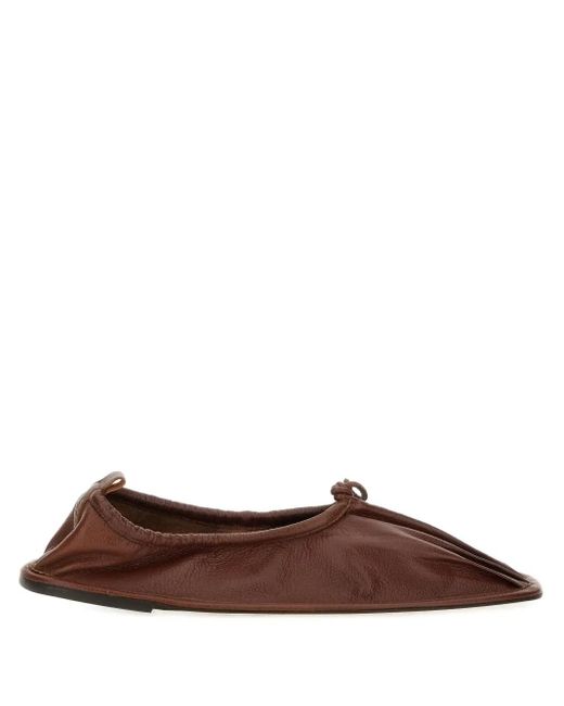 Hereu Brown Puntera Gathered Leather Ballet Flats