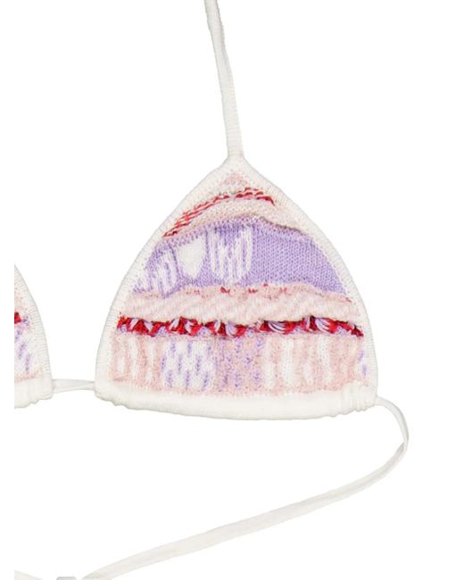 Laneus Pink Intarsia-Logo Jacquard Bikini Top