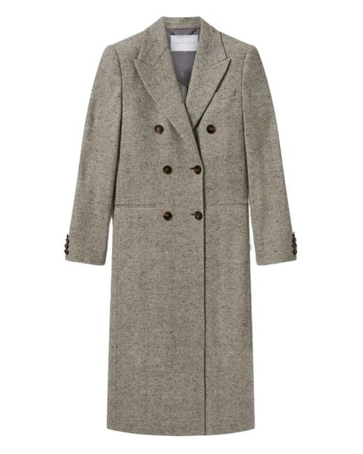 Stella McCartney Gray Double-Breasted Tweed-Pattern Coat