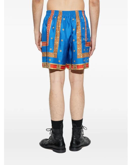 Versace Blue Baroque-Print Silk Shorts for men