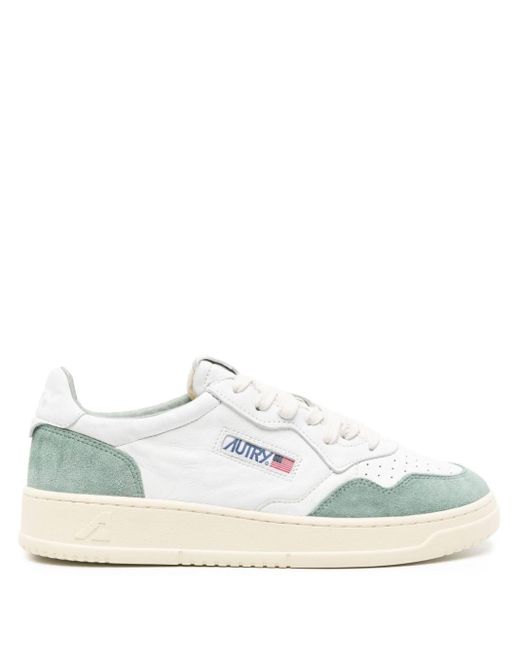 Autry Medalist Low Sneakers In Green Suede And White Leather for men
