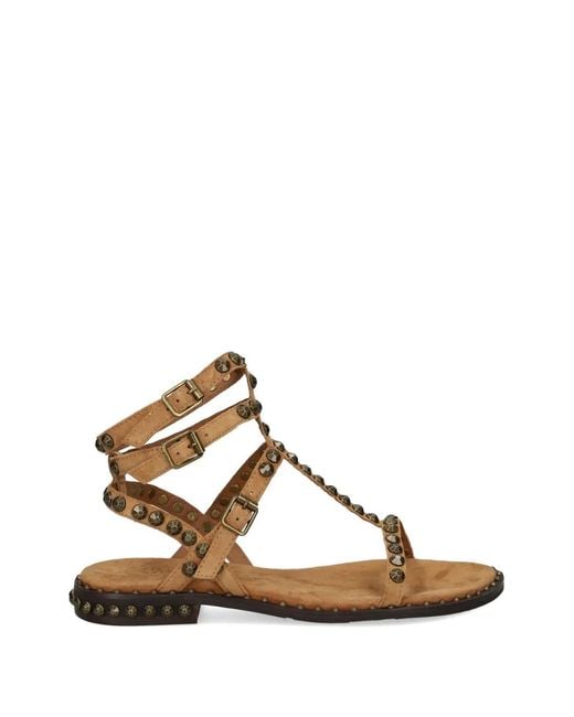 Ash Brown Play Stud-Embellished Suede Sandals