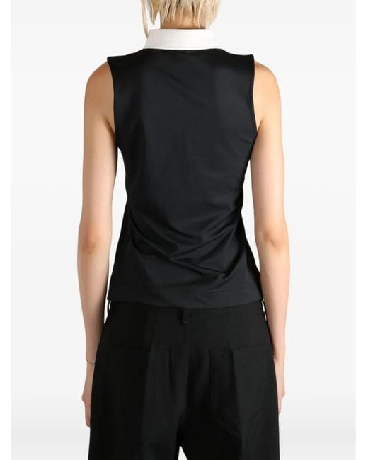 Malbon Golf Black Claudia Sleeveless Embroidered Polo Top