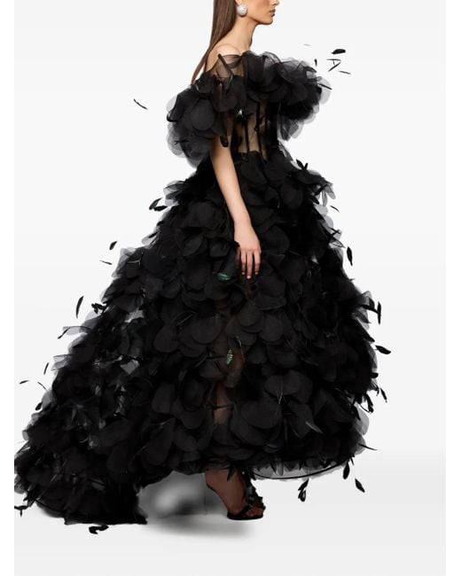 Ana Radu Maxi-Jurk Met Korset-Design En Verfraaid Met Veren in het Black