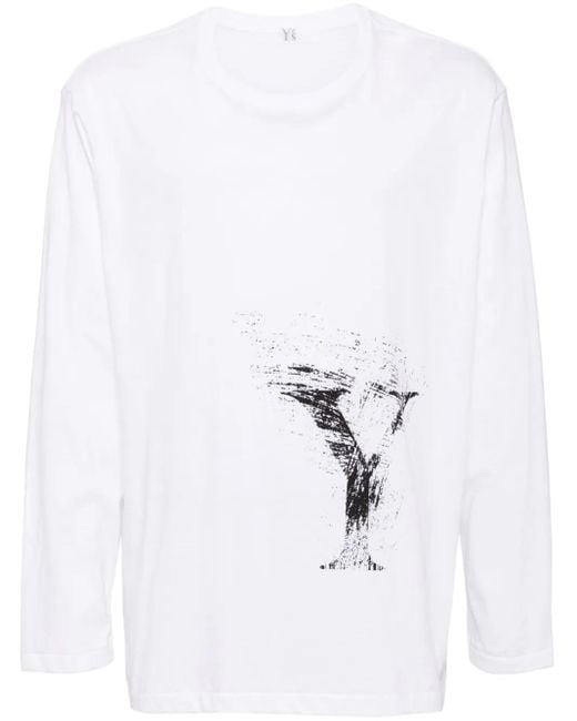 Y's Yohji Yamamoto White Graphic-Print Cotton T-Shirt
