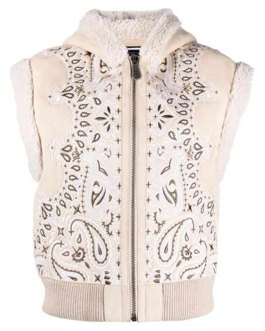 Philipp Plein Natural Bandana-Print Sleeveless Jacket