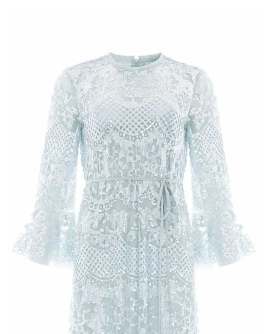 Needle & Thread White Snowdrop Sequin-Embellished Bell-Sleeve Dress