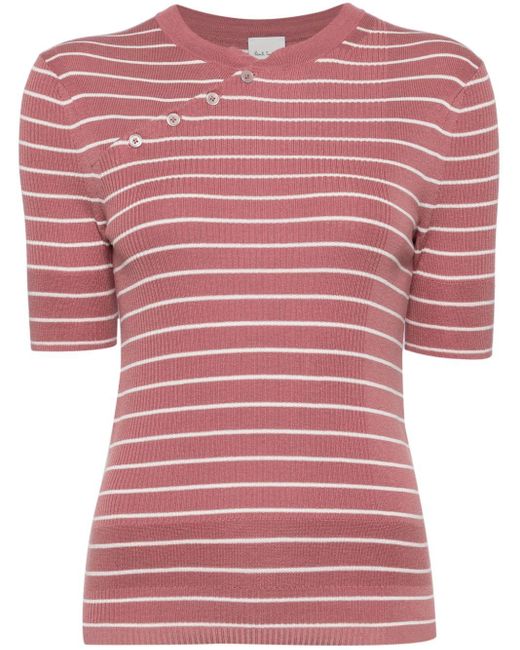 Paul Smith Pink Striped Ribbed-knit Top