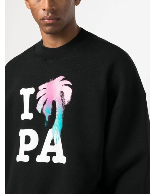 Palm Angels Black I Love Pa Crew Sweatshirt for men