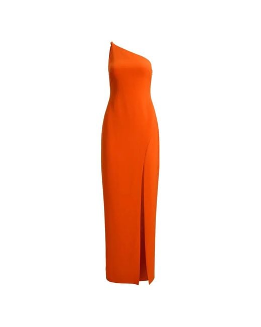 Ralph Lauren Orange One-Shoulder Slit Maxi Gown