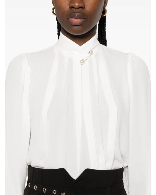 Nissa White Appliqué-Detail Blouse
