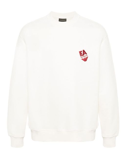 Emporio Armani White Logo-embroidered Cotton Sweatshirt for men