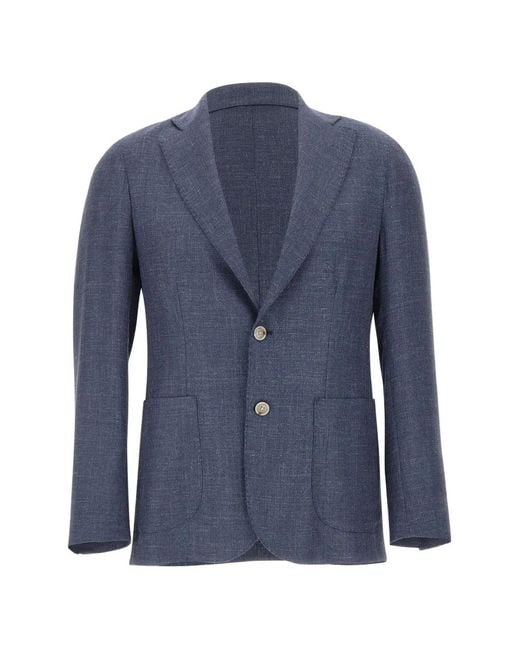 Barba Napoli Blue Buttoned Patch-Pockets Blazer for men