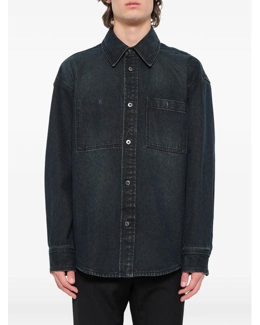 Wooyoungmi Blue Back-Logo Washed-Denim Shirt for men