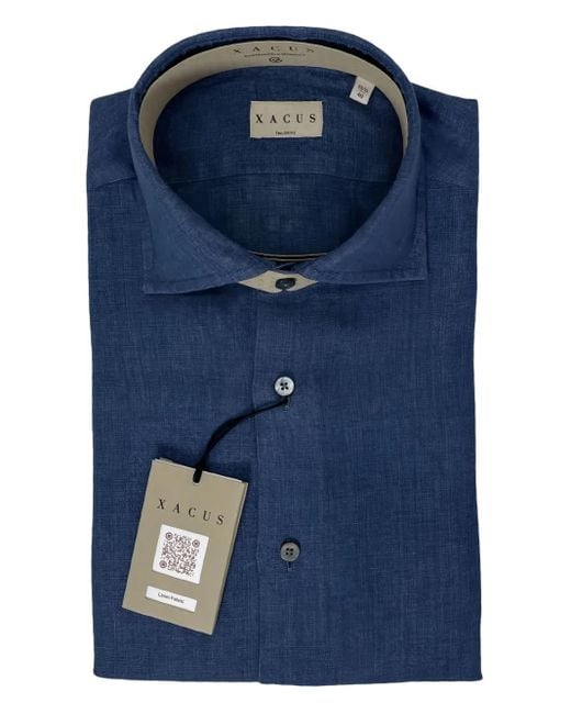 Xacus Blue Point-Collar Buttoned Shirt for men