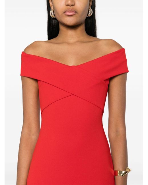 Solace London Red Inex Crepe Knit Midi Dress