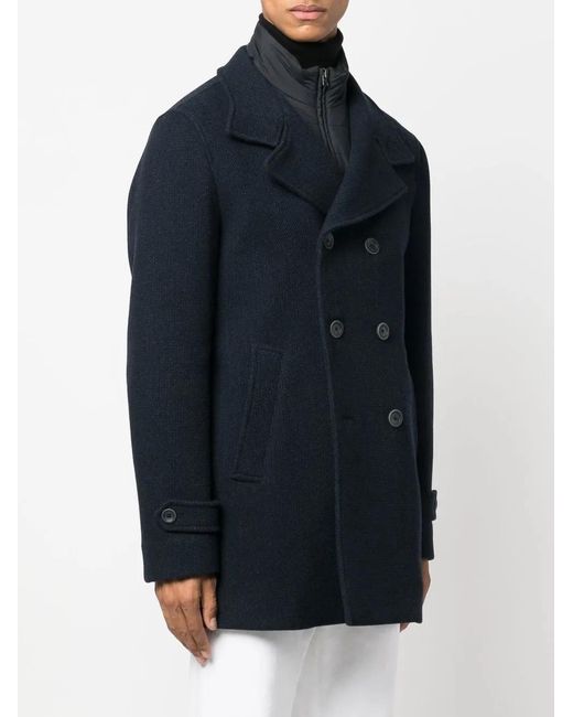 Herno Blue Double-Breasted Wool Coat for men