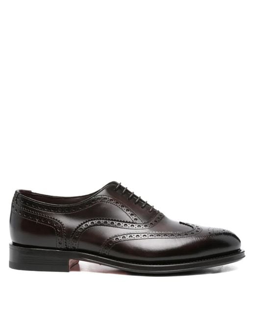 Santoni Black Leather Brogue Oxford Shoes for men