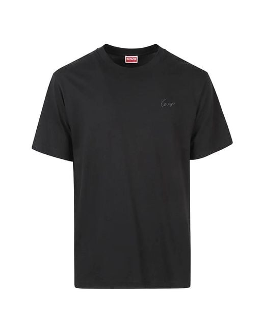 KENZO Black Signature Logo-Embroidered T-Shirt for men