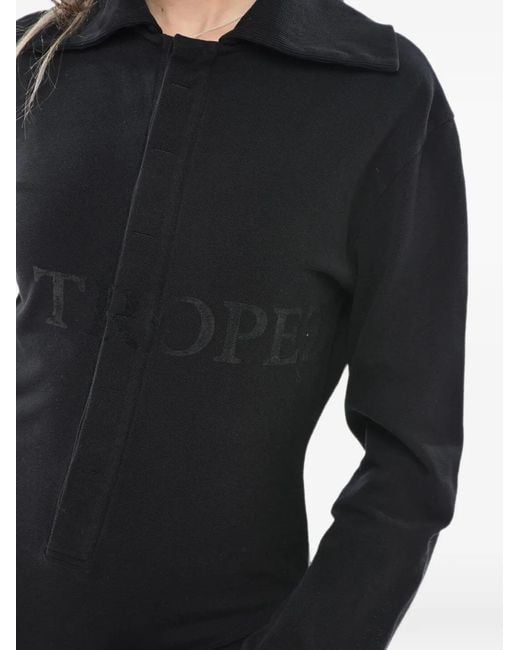 Duran Lantink Black Logo-Print Polo-Collar Bodysuit
