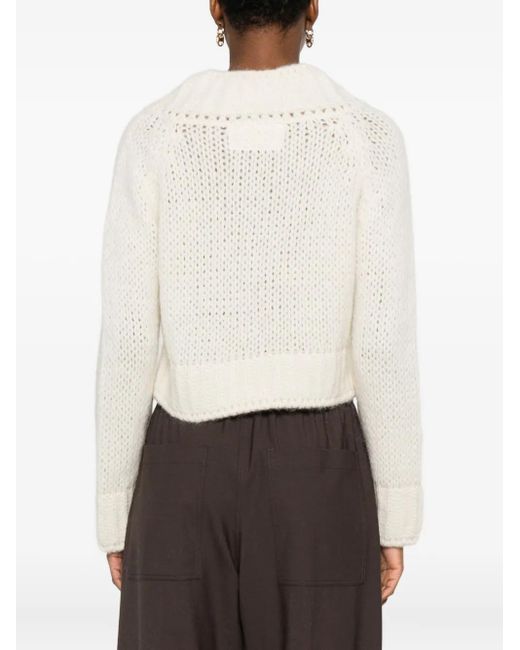 Ermanno Scervino Natural V-Neck Cropped Sweater