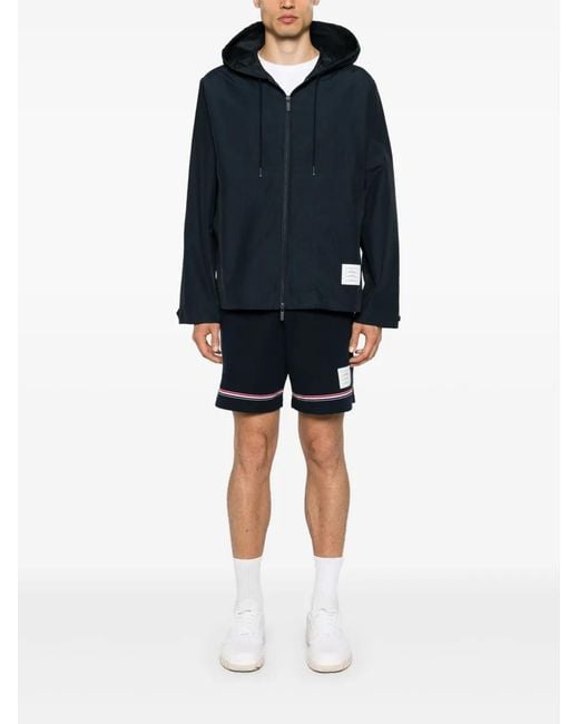 Thom Browne Blue Zip-Up Ripstop Hooded Jacket for men