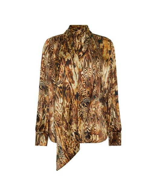 Adam Lippes Brown Ainsley Wood-Grain Print Blouse