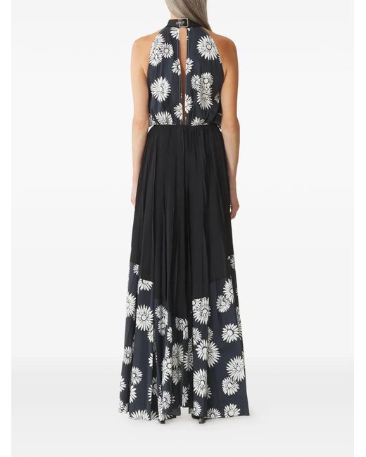 Lanvin White Pleated Floral-Pattern Maxi Dress